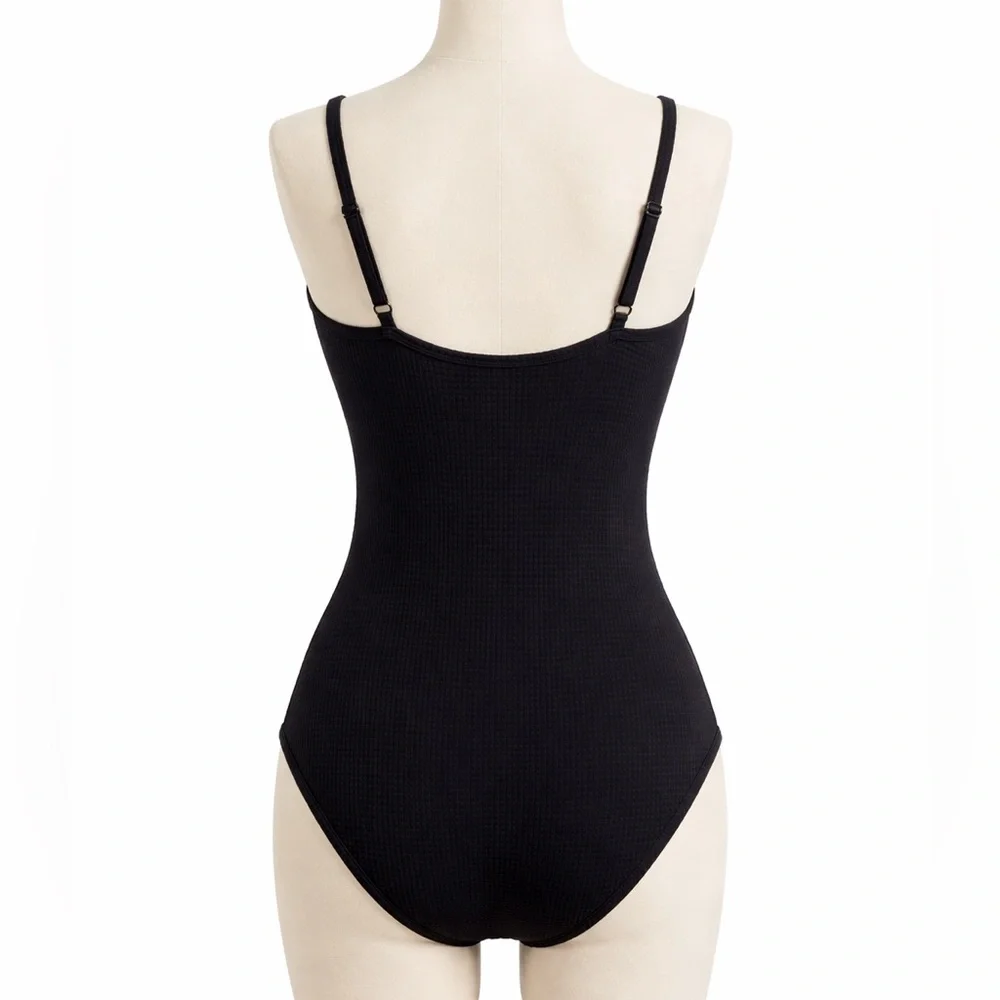 Time and Tru Black One Piece Swimsuit Size S NWT Textured Full Coverage - Picture 2 of 6